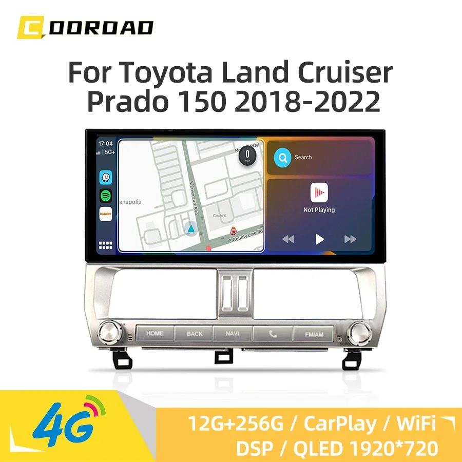 Android 14.0 CarPlay GPS Navigation Car Multimedia Player 4G WiFi Stereo Car Radio For Toyota Land Cruiser Prado 150 2018-2022