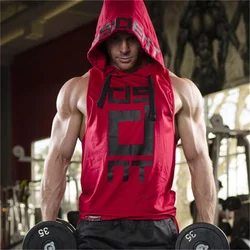 Tops masculinos sem mangas com capuz, ginásio fitness hoodies, camisa masculina de musculação, algodão singlets, corredores, roupas de colete esportivo, verão