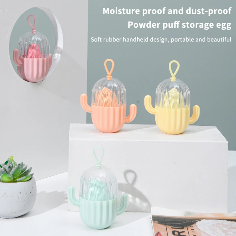 Nuevo juego de caja de almacenamiento de huevos de maquillaje de Cactus, esponja para polvos fácil de llevar, almacenamiento de huevos, suministros de maquillaje, esponja de maquillaje