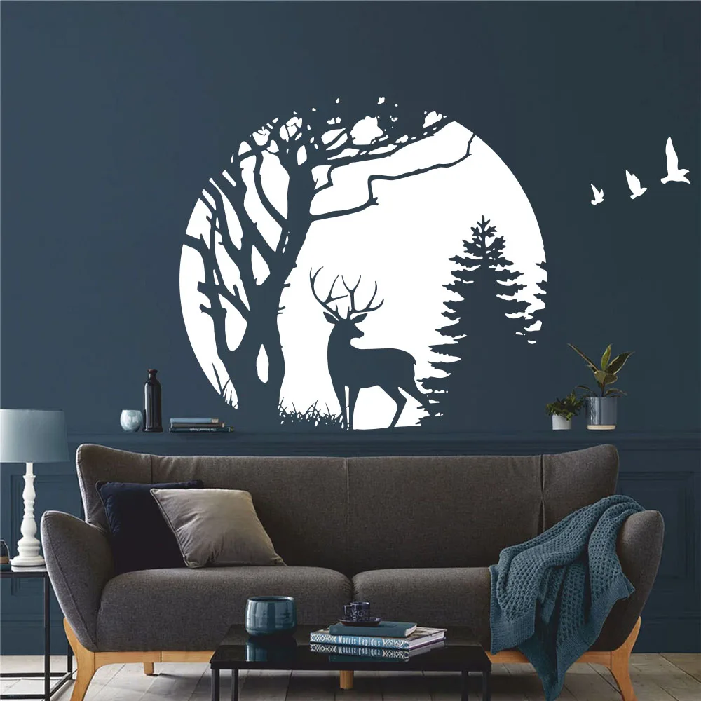 

Circle Forest Deer Pine Tree Wall Sticker Baby Nursery Kids Room Jungle Forest Animal Wall Decal Playroom Vinyl Home Decor