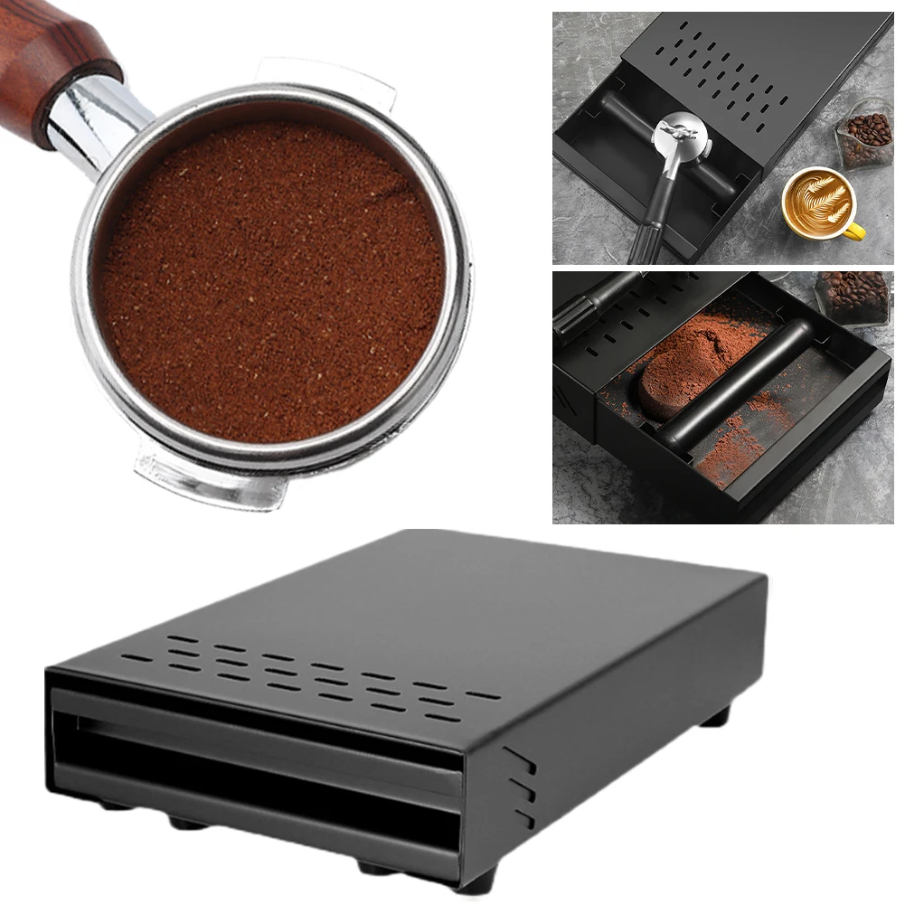 Caja de café molido de acero inoxidable, cajón tipo Knock Case, 11,02x7,09x2,48 pulgadas, accesorios para barra de café