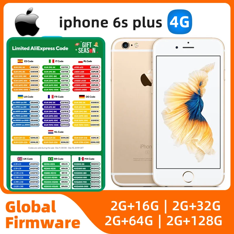 Apple-iPhone 6s plusスマートフォン,中古,オリジナル,ロック解除,5.5インチ,2GB RAM, 16GB, 64GB, 128GB,デュアルコア,12mp 4g lte、iOS a9