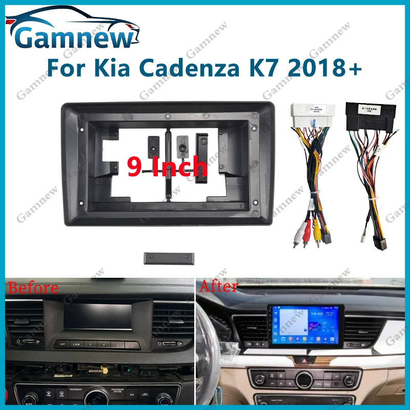 9 Inch Car Frame Fascia Adapter Cable Android Radio Dash Fitting Panel Kit For Kia Cadenza K7 2018+ Low End