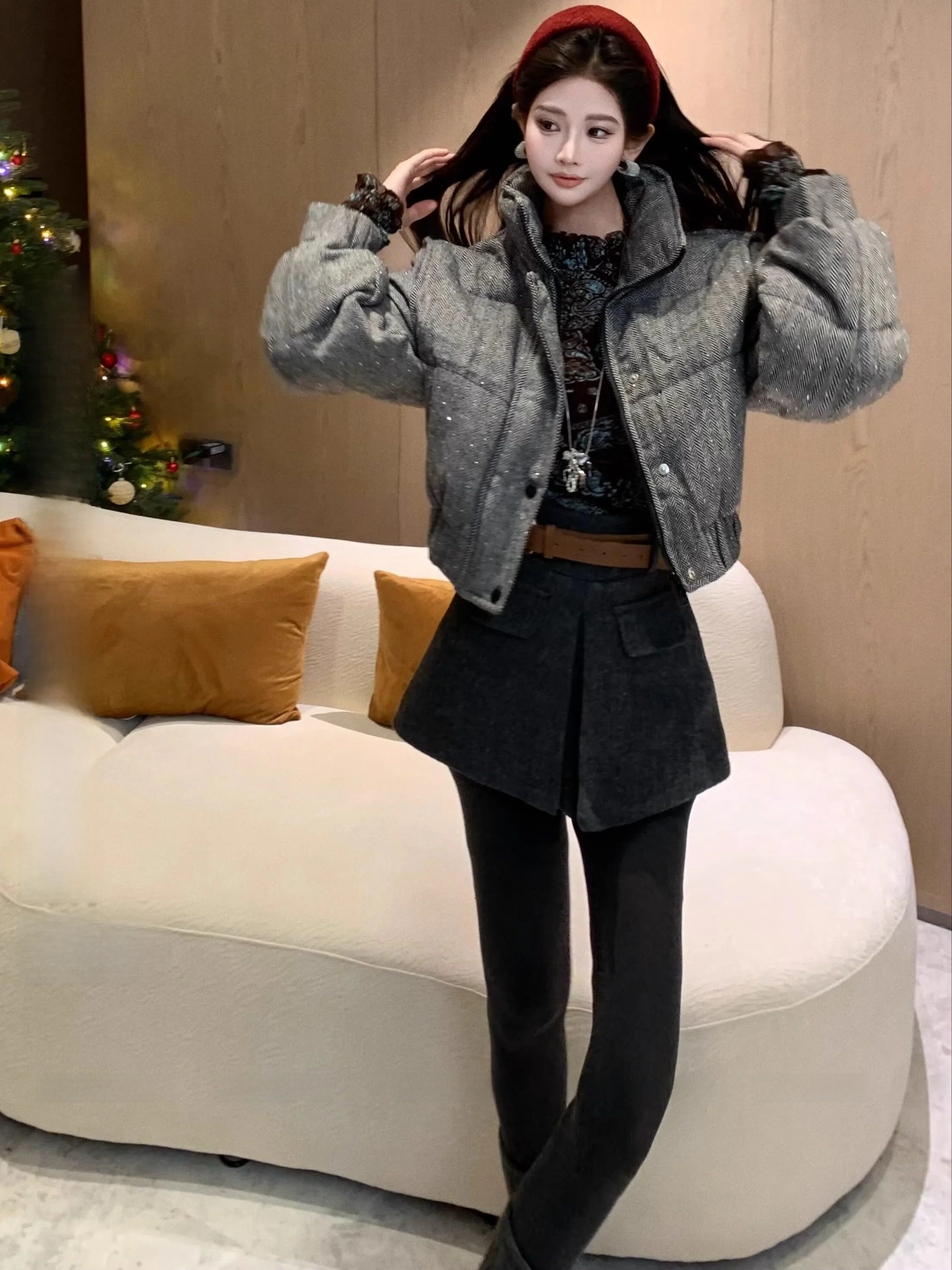 

Faionable Casual Slim Fit DADADA down Jaet Silver ey Star Spotted Ele Outerwear JHM3975 White Du down Filling