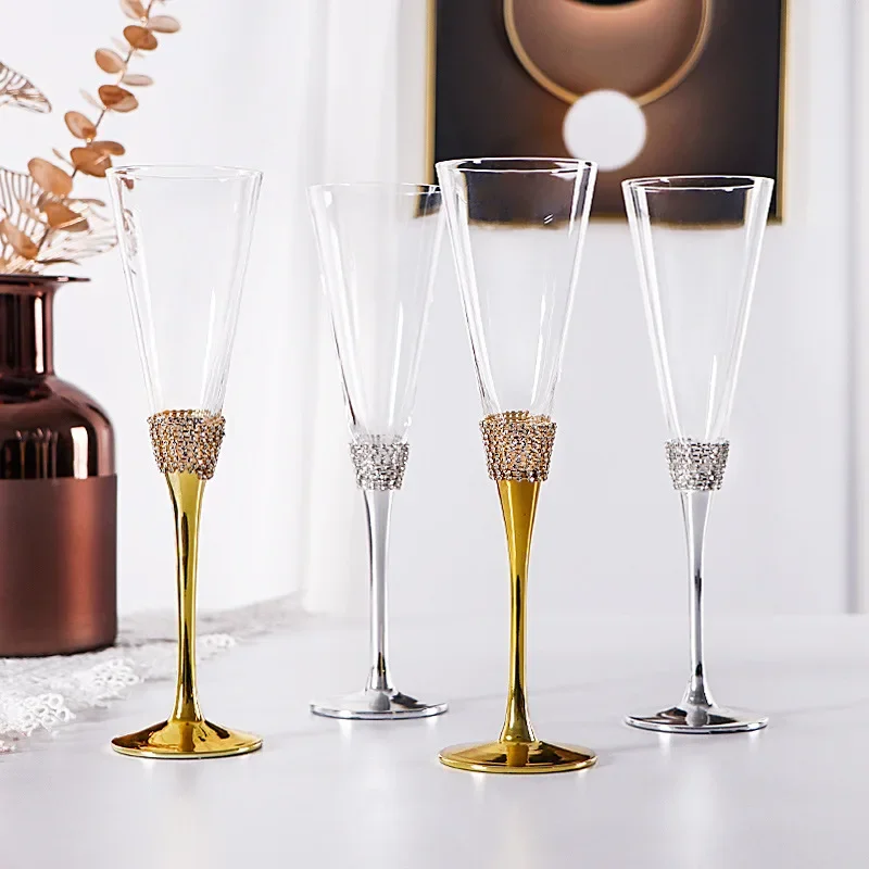 

Champagne glass, creative diamond-encrusted crystal glass goblet, wedding banquet pair, cup, clubhouse, golden wine gift box