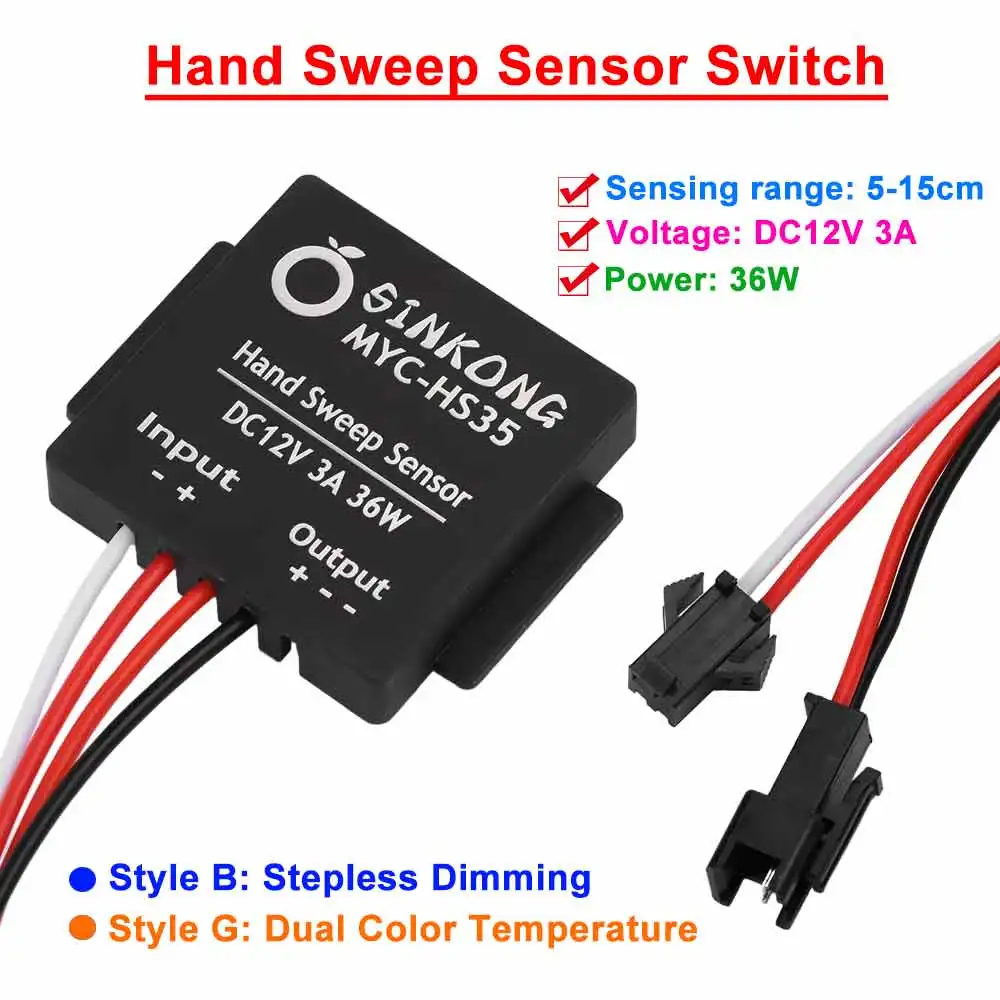 DC12V 3A Dual Color Temperature Electrodeless Dimming Sensor Switch 36W Hand Sweep Sensor Switch for Led Light Mirror Headlight