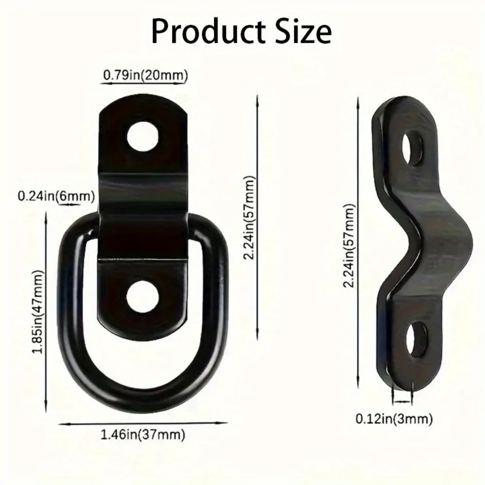 4-Piece Black D-Ring Fixing Anchor Set, Multi-Purpose Fixing Rings, Suitable for Cargo Control and Surface Mounting.