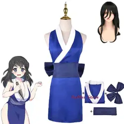 Suma Cosplay Costume Anime Kisatsutai Entertainment District Arc Uzui Tengen Wife Blue Kimono Wig Carnival