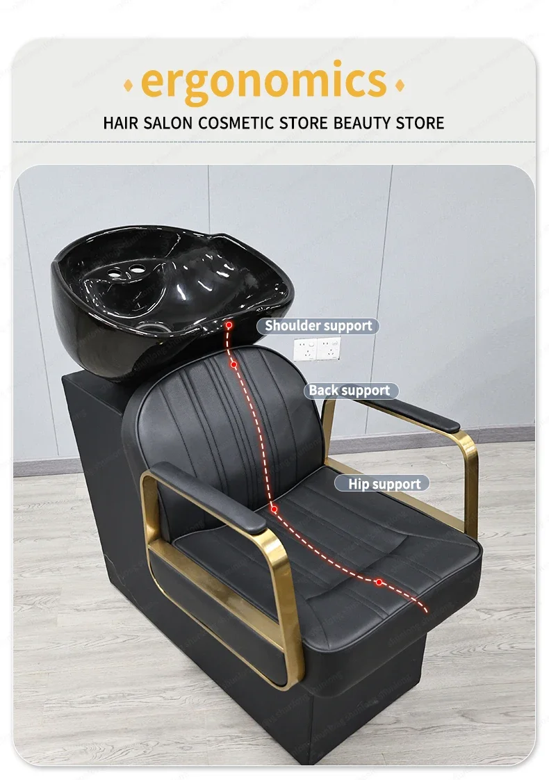 Saloon Equipment Shampoo Ceramic Bowl Chair Salon White Backwash Sink Beige Shampoo Chair