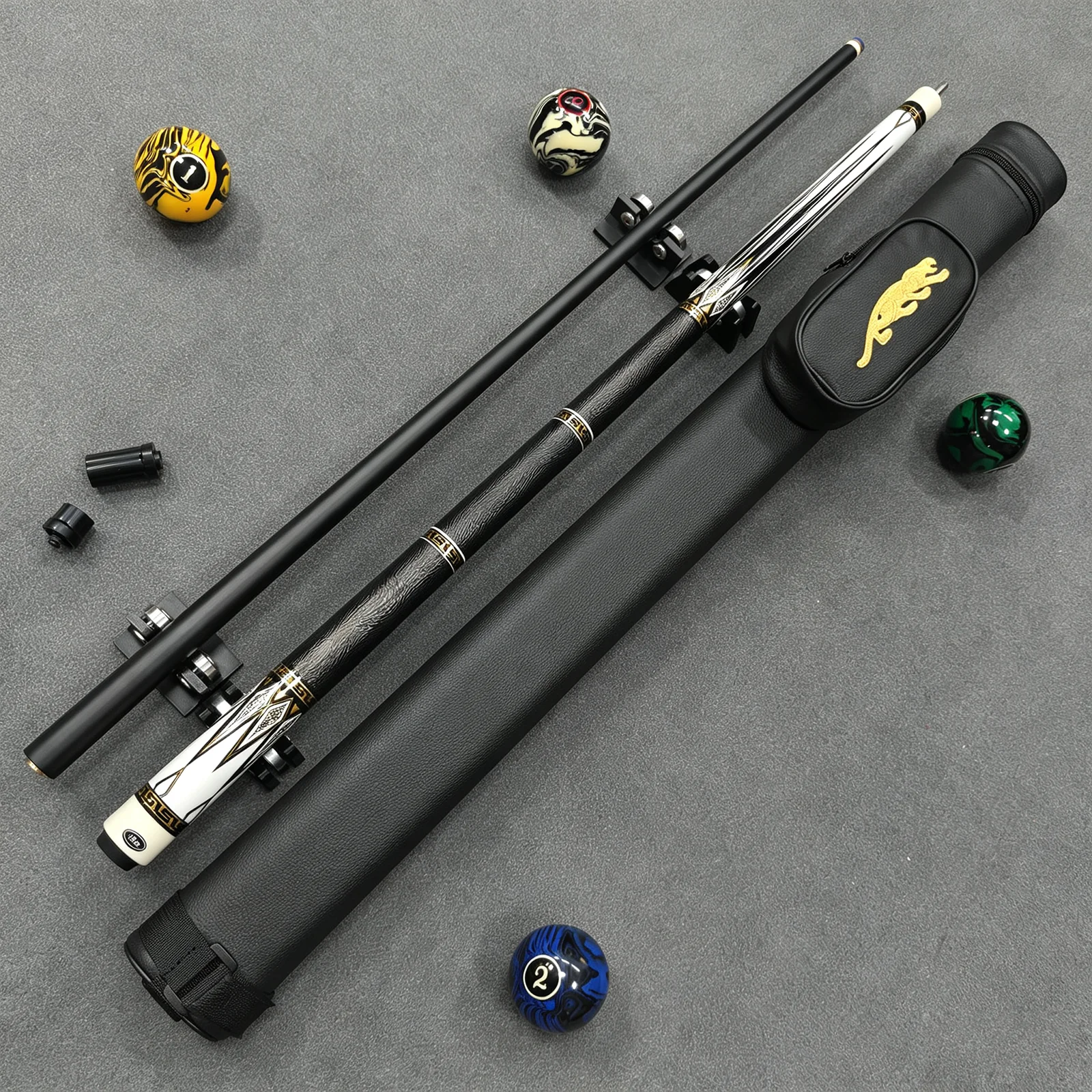 Professional 9-ball cue with 12.5mm tip, tight stable 8-thread joint and low deflection for accurate shooting.