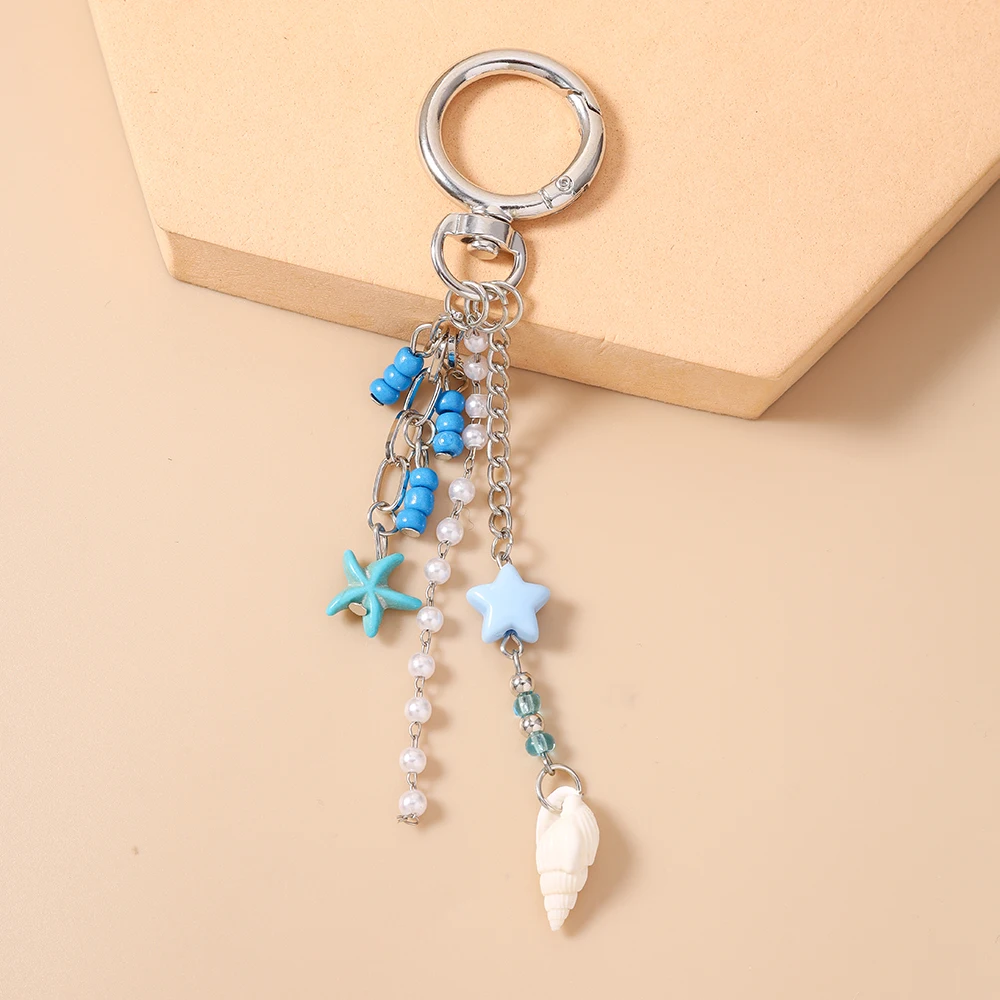 Aihua Niedlicher Seestern-Muschel-Schlüsselanhänger, hübscher Sommer-Strand-Schlüsselanhänger für Damen, Handtaschenanhänger, Schlüsselketten, DIY-Schmuckgeschenke – Detail 3