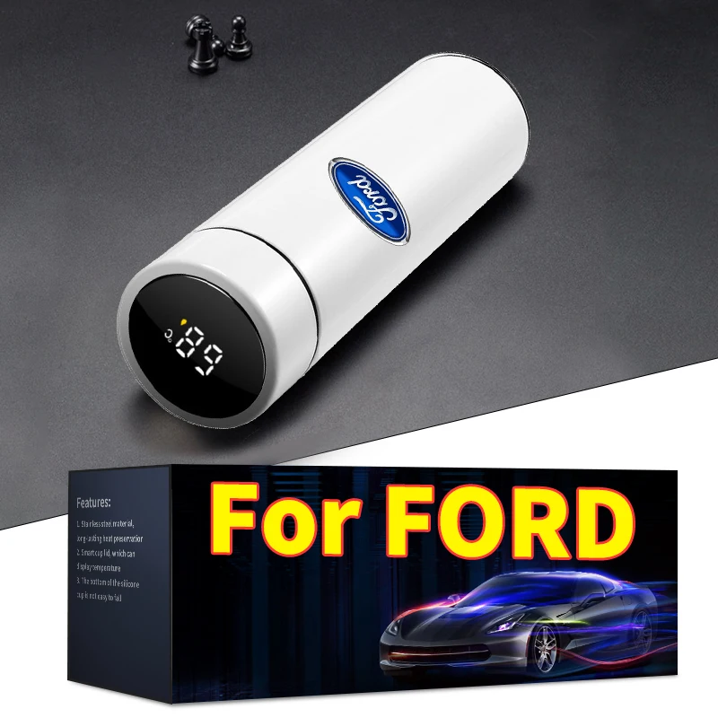 500ml Portable Car Logo Intelligent Stainless Steel Thermos Bottle For Ford Mondeo Focus Mk2 Mk3 Mk7 Fiesta Escape Kuga Ecosport