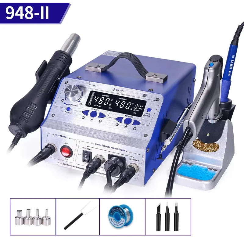 948-II Fully Automatic Electric Solder Sucker Four-in-One Powerful Desoldering/Soldering Station with Hot Air Gun and Soldering