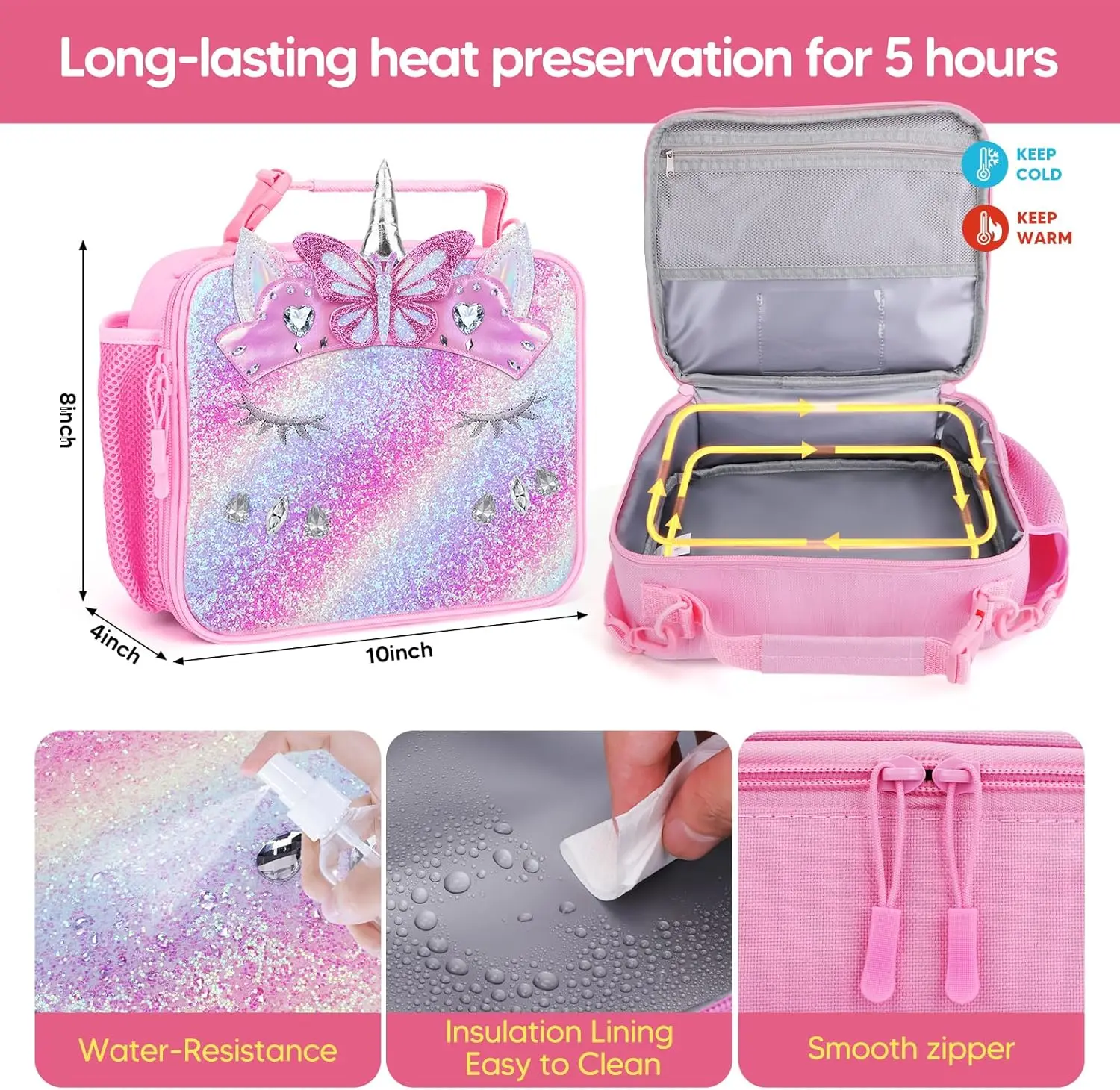 Children‘s Lunch Box Unicorn Bento Lunch Box With Thermal Lunch Bag Kids Leakproof Food Container For Travel Back To School