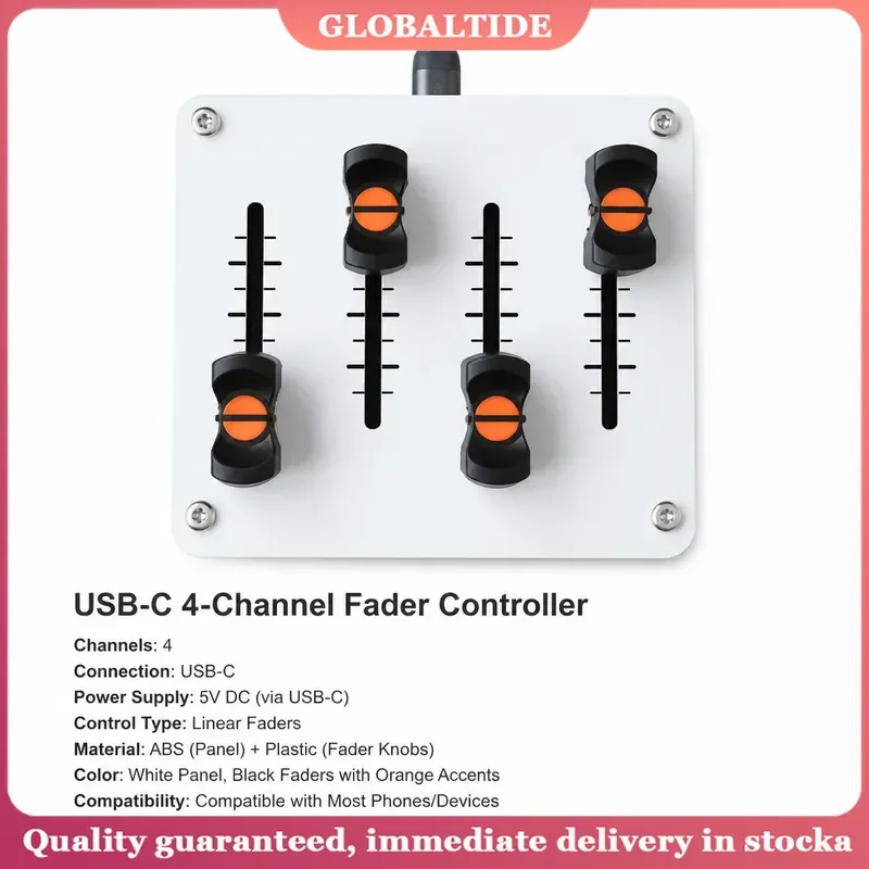 4 Channel MIDI Controller 42mm Fader Push Rod USB Interface Custom CC Music Host Software Control Surface for DAW Production