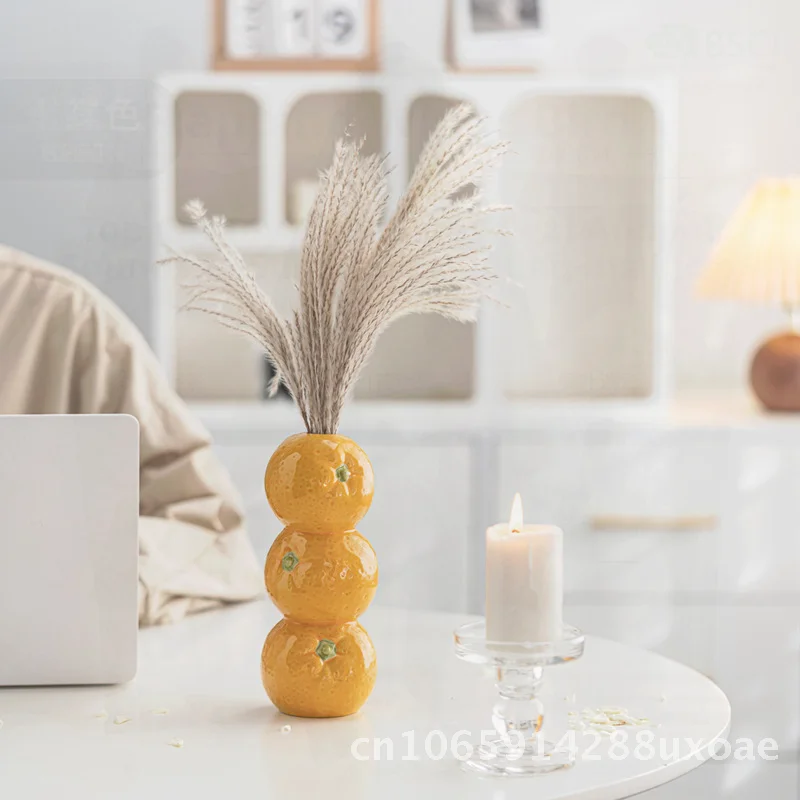 

Nordic Creative Fruit Shape Ceramic Vase - Orange Lemon Watermelon Modern Minimalist Flower Holder Home Decor Art Ornaments