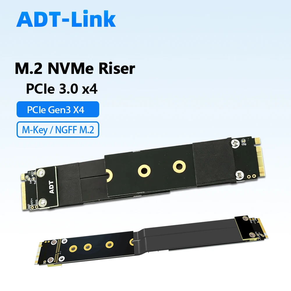 M.2 NVMe M-Key Riser Cable PCIe 3.0 X4 32Gbps Male To Male Flat Tx-Rx Signal Swap Straight Through for Industrial Server SSD