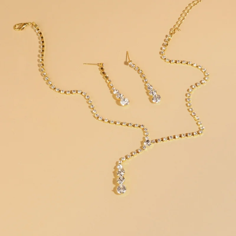 2 Sets Of New Fashion Necklace 2025 Beautiful Bride Crystal Wedding Jewelry Necklace Women Gifts Cheap Marketing Necklace Women