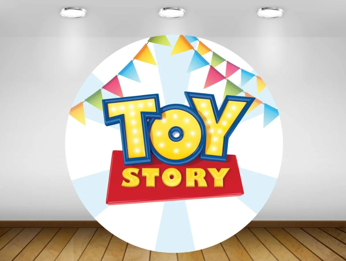 

Customized Disney Toy Story Party Round Backdrops Curtain Photobooth Backdrop Cloth Birthday Party Wall Decorations Background