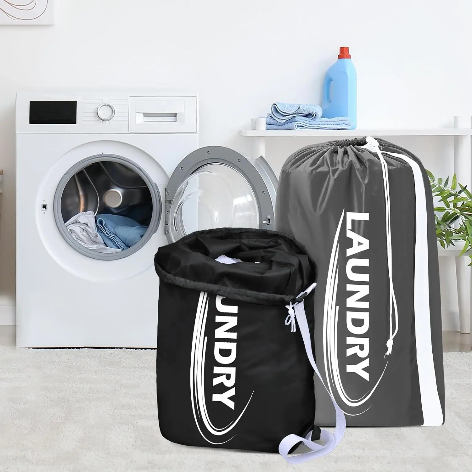حقيبة غسيل مقاس XL مع حزام، حقيبة غسيل للسفر شديدة التحمل، حقيبة كتف للملابس القذرة مع رباط، سهلة الاستخدام