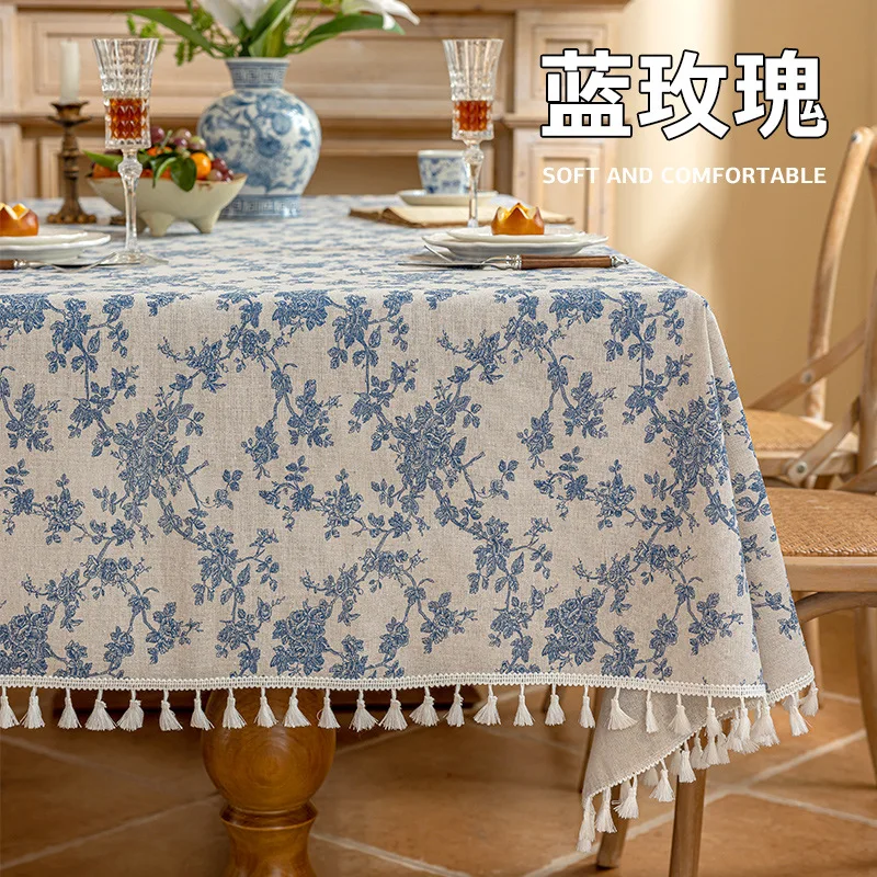 

2025 new pastoral style small floral tablecloth, rectangular camping cover, tassel edge, atmosphere cover