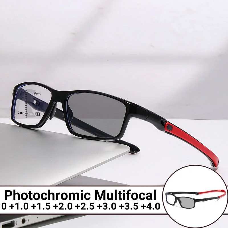 

TR90 Sports Photochromic Multifocal Reading Glasses Unisex Progressive Near Far Presbyopia Anti Blue Light Plus Diopter Eyewear