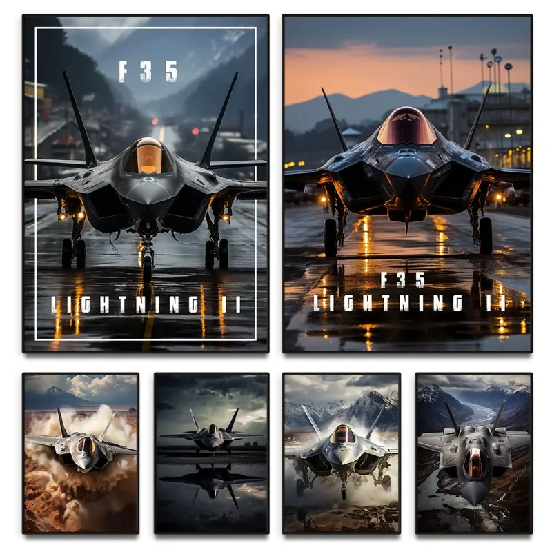 Modern Military Airplane F35 Fighter Lightning Jet Starting Poster Fighter Fly Canvas Painting Wall Art Living Room Home Decor