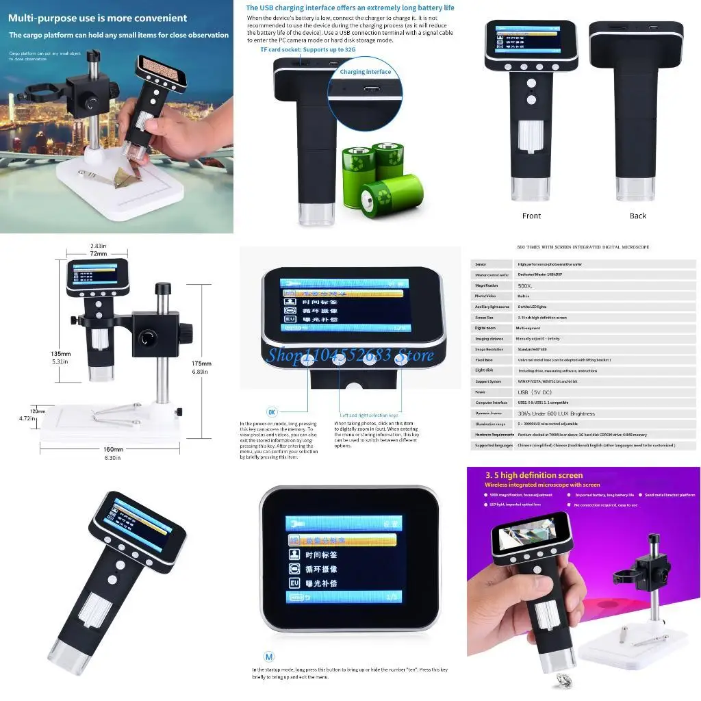 Y6GD Digital Glass Microscope with Build In Camera Video Recording 3MP Photo for Children Girls Science Projects