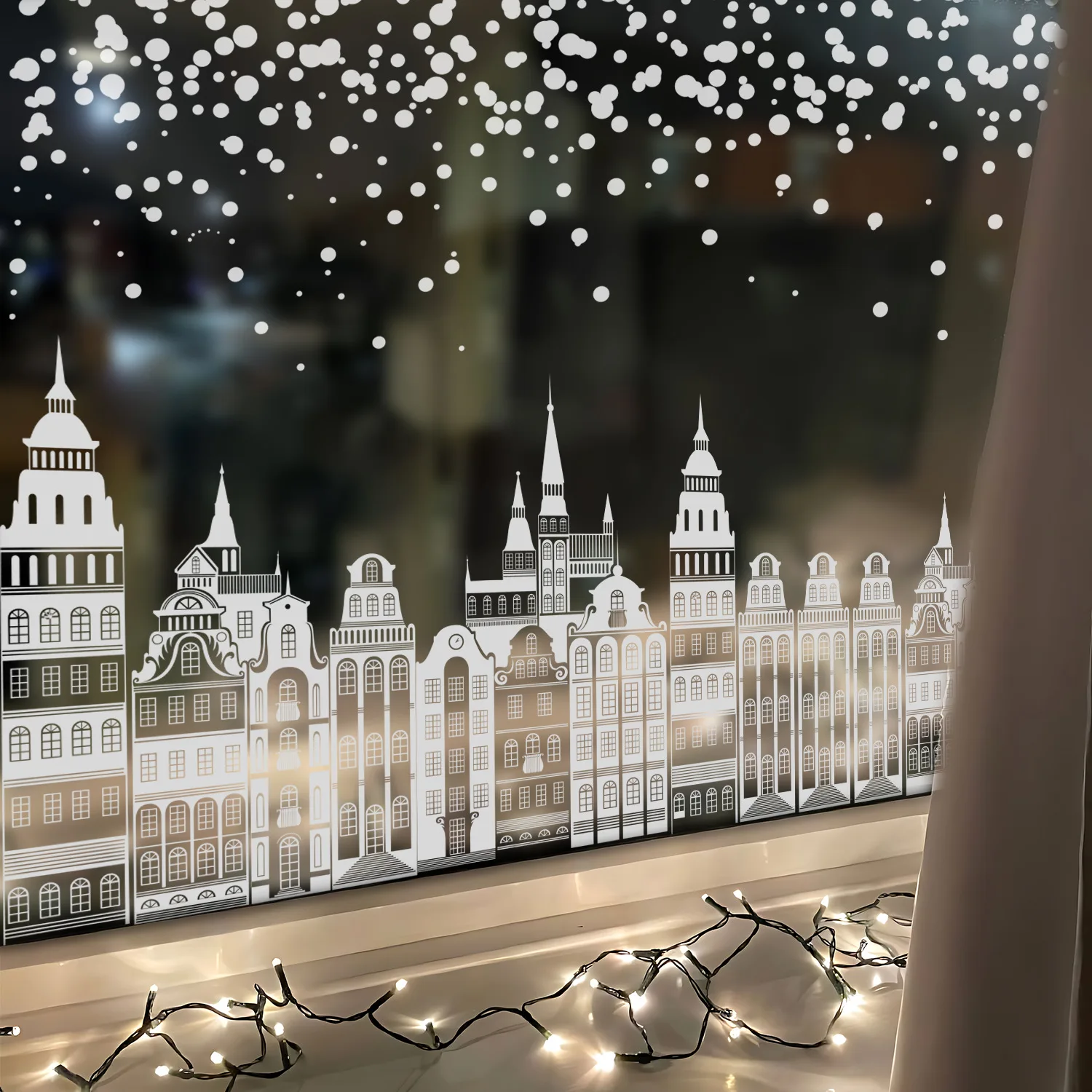 38x60cm Christmas Window Stickers Creative White Castle Street View Pattern Electrostatic Sticker Christmas Glass Static Decal
