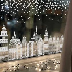 38x60cm Christmas Window Stickers Creative White Castle Street View Pattern Electrostatic Sticker Christmas Glass Static Decal