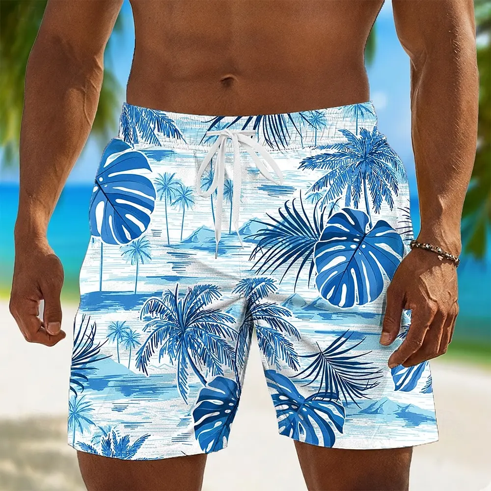 Trendy Minimal Short Five-point Men's Beach Shorts, Lightweight Quick Dry Pants for Seaside Walk and Daily Outfit