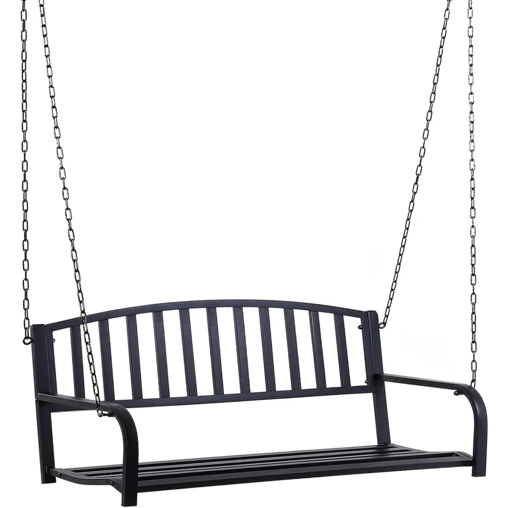 

2 Person Front Porch Swing Patio Swing Bench, Outdoor Steel Swing Chair with Sturdy Chains, for Backyard, Deck, 528 lb Weight.