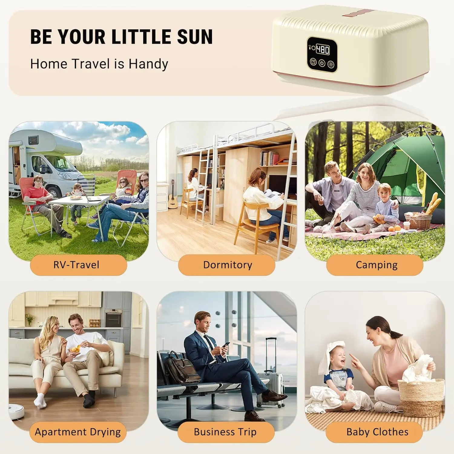 مجفف ملابس كهربائي محمول، 600 وات، مؤقت 8 ساعات، جهاز تحكم عن بعد، قابل للطي، منخفض الضوضاء، للسفر، الشقة، RV، النوم #6