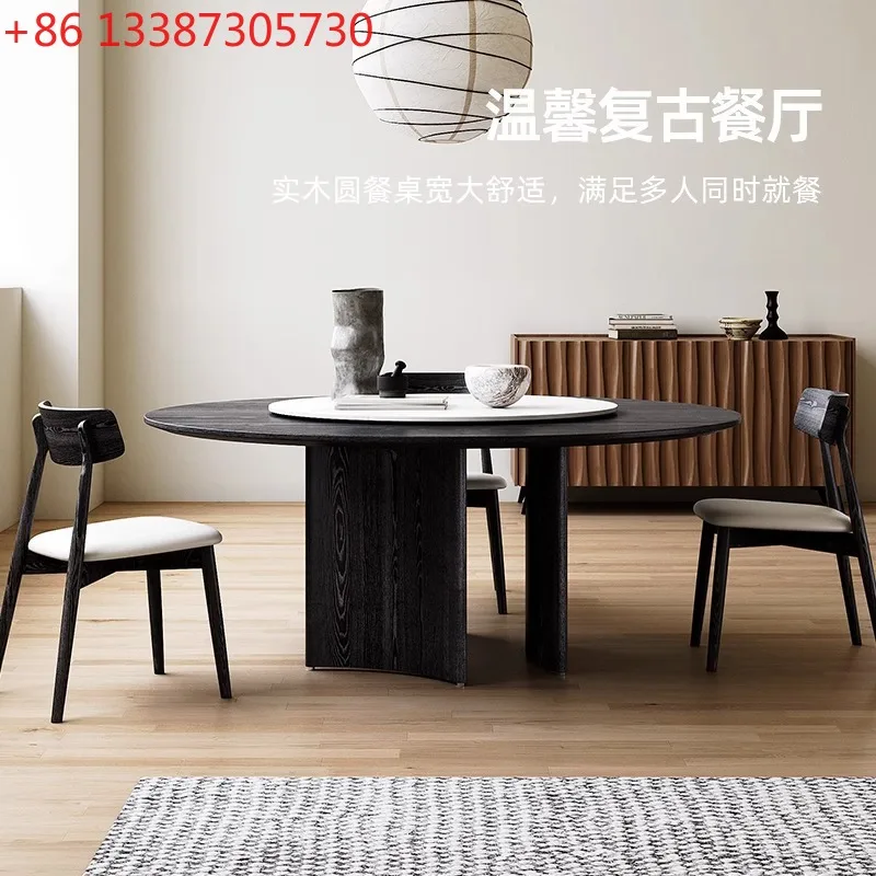 

Обеденный стол из цельного дерева в стиле ретро, современный простой круглый стол в стиле ваби для дома