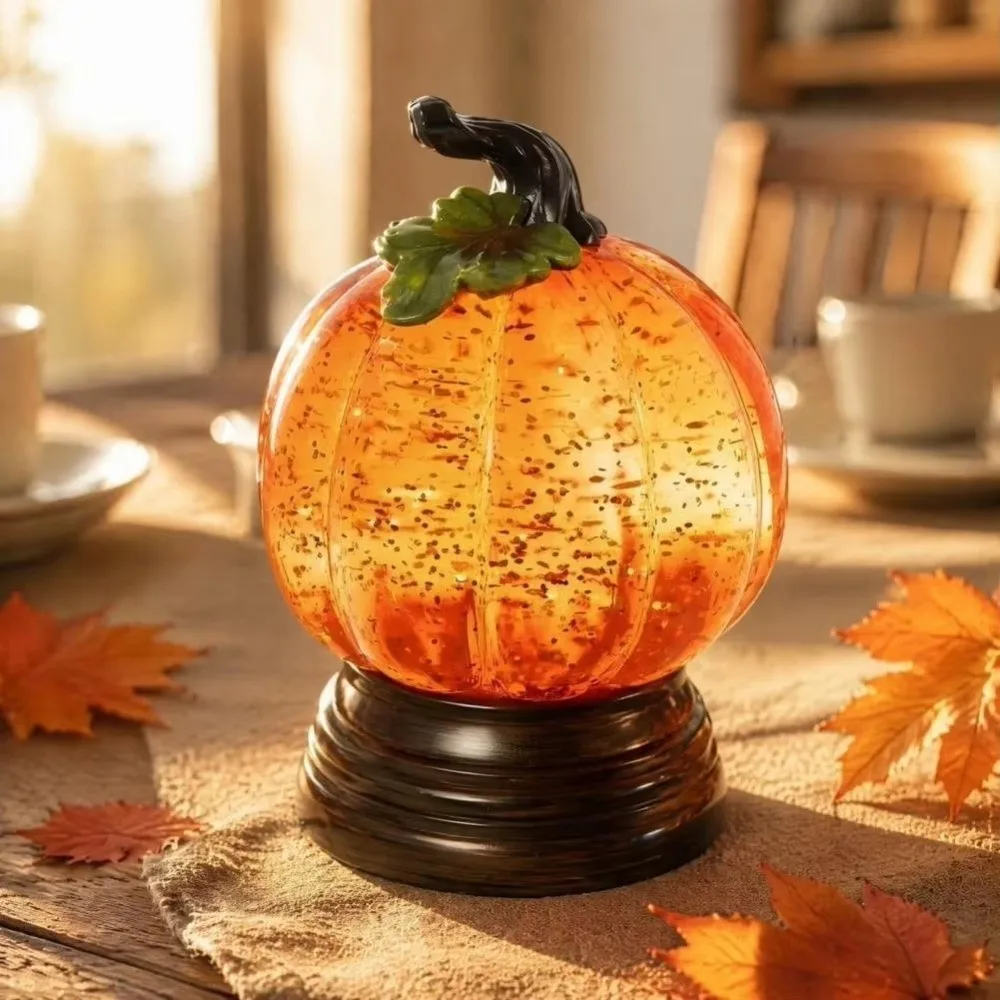 Resin Glitter Pumpkin Table Lamp Creative Retro Halloween Night Light Warm Light Glitter Sequins