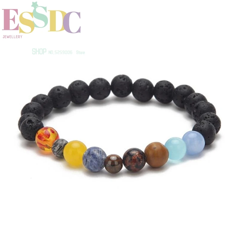 

ESSDC Fashion Universal Galaxy Creative Nine Planets Natural 8mm Volcanic Stone Beads Bracelet Lovers Healing Jewelry