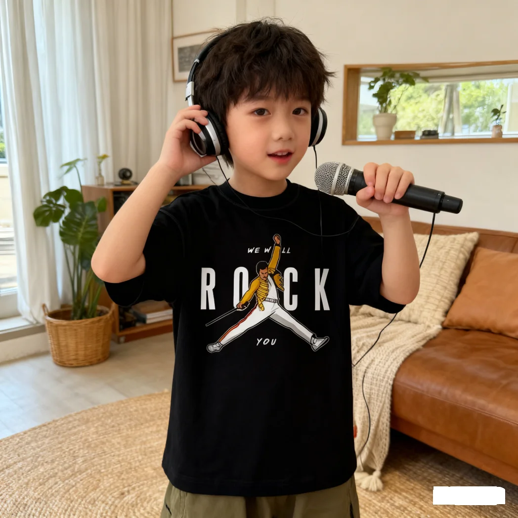 

Band Singer Print Kids Cotton Tshirt Y2K Harajuku Streetwear Hip Hop American Retro Korean Style Round Neck Tee