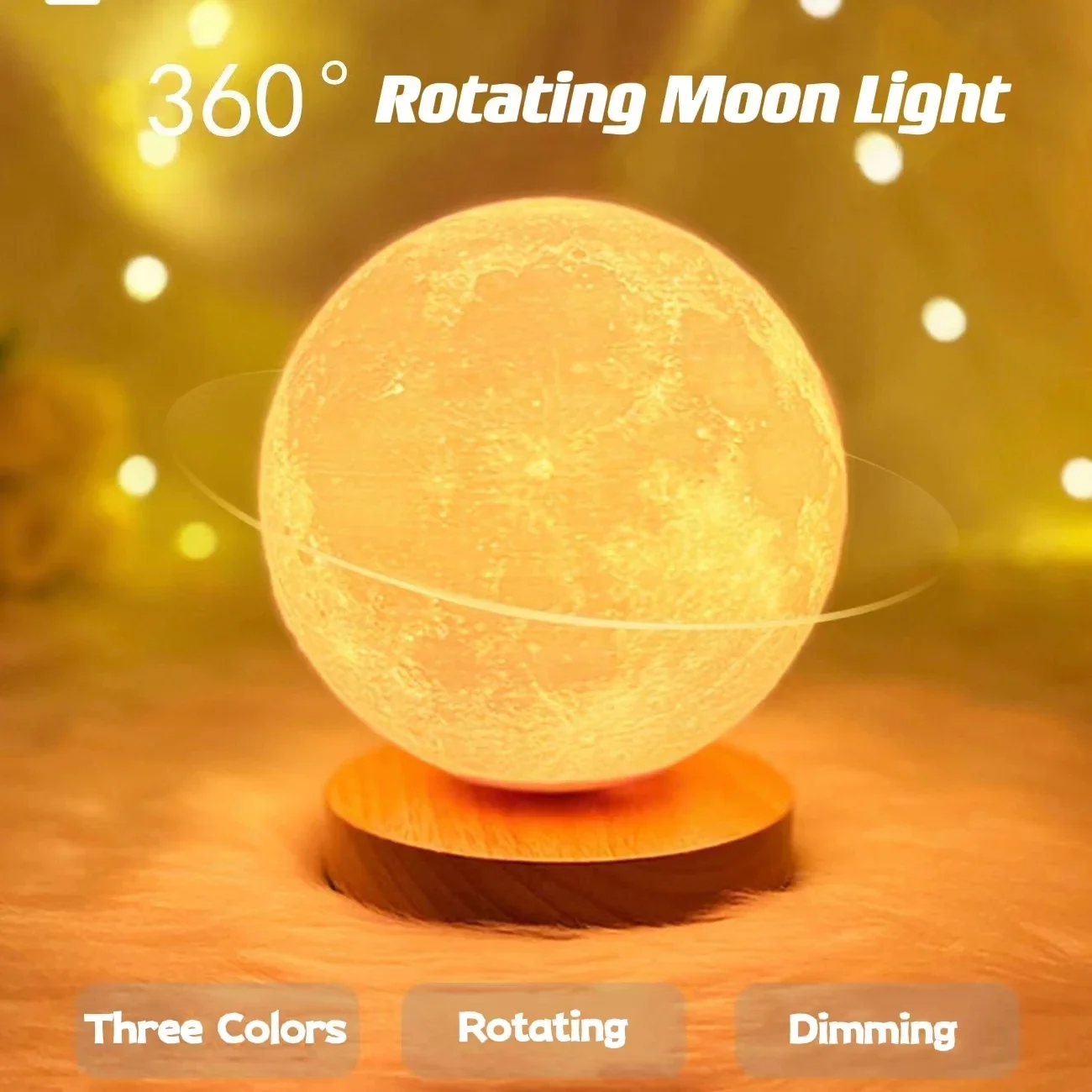 360° Rotation Moon Night Light 3D Atmosphere Bedside Table Lamp Remote Touch Dimming 3 or 16 Colors LED Lights for Kids Gifts