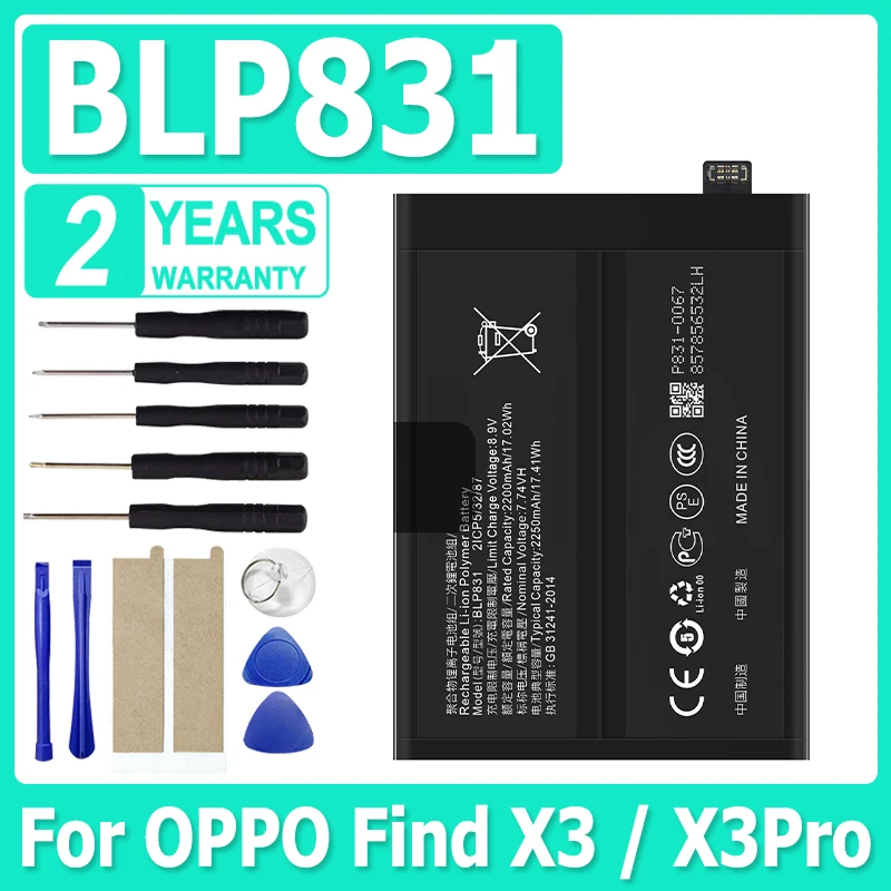 

High Quality New BLP831 2200mAhx2 Battery For OPPO Find X3 FInd X3Pro Mobile Phone Batteria+Free Tools