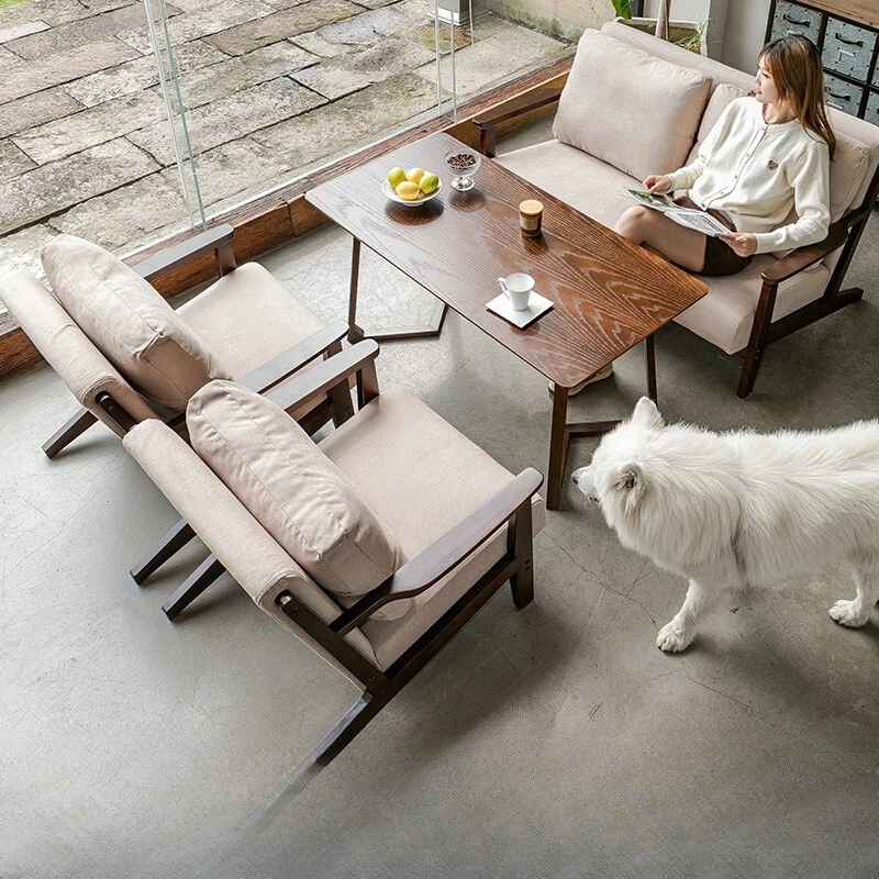 Armrest Wooden Sofas Dessert Shop Design Comfortable Simple Modern Sofas Leisure Receive Soft Divani Da Soggiorno Furnitures