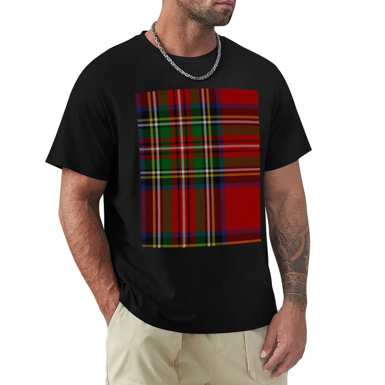 Royal Stewart Tartan Clan Plaid Red Green Blue T-Shirt Big and Tall Gym T-Shirt