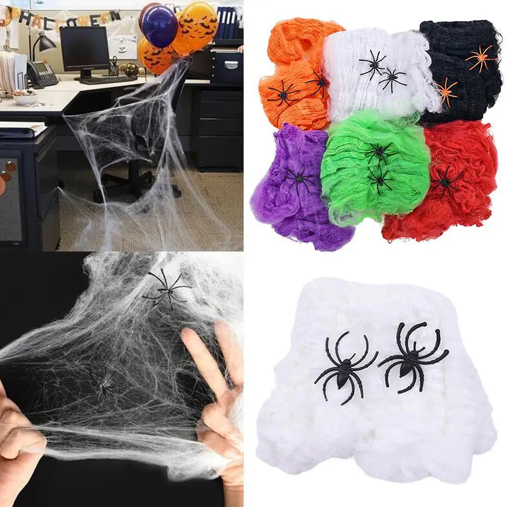 Halloween Spider Cotton Halloween Scary Party Deco Elastic Web DIY Decoration Spider Prop Supplies House Scene D8I1