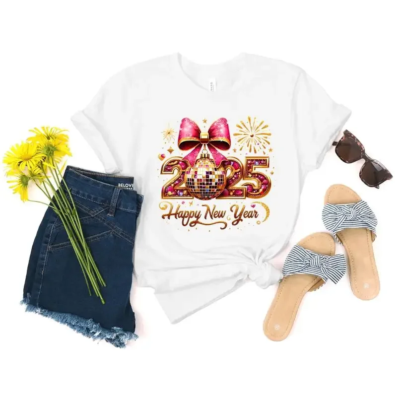 2025 New Year T Shirt Happy Party Glitter Design Celebration