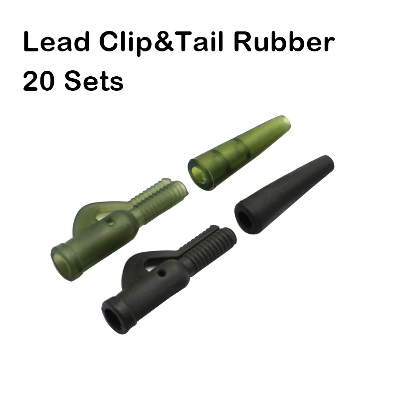 

20 Sets Carp Fihsing Accessories Lead Clip&Tail Rubber Anti Tangle Sleeve QC Swivel Size 8 For Carp Fishing Hair Rigs Tackle