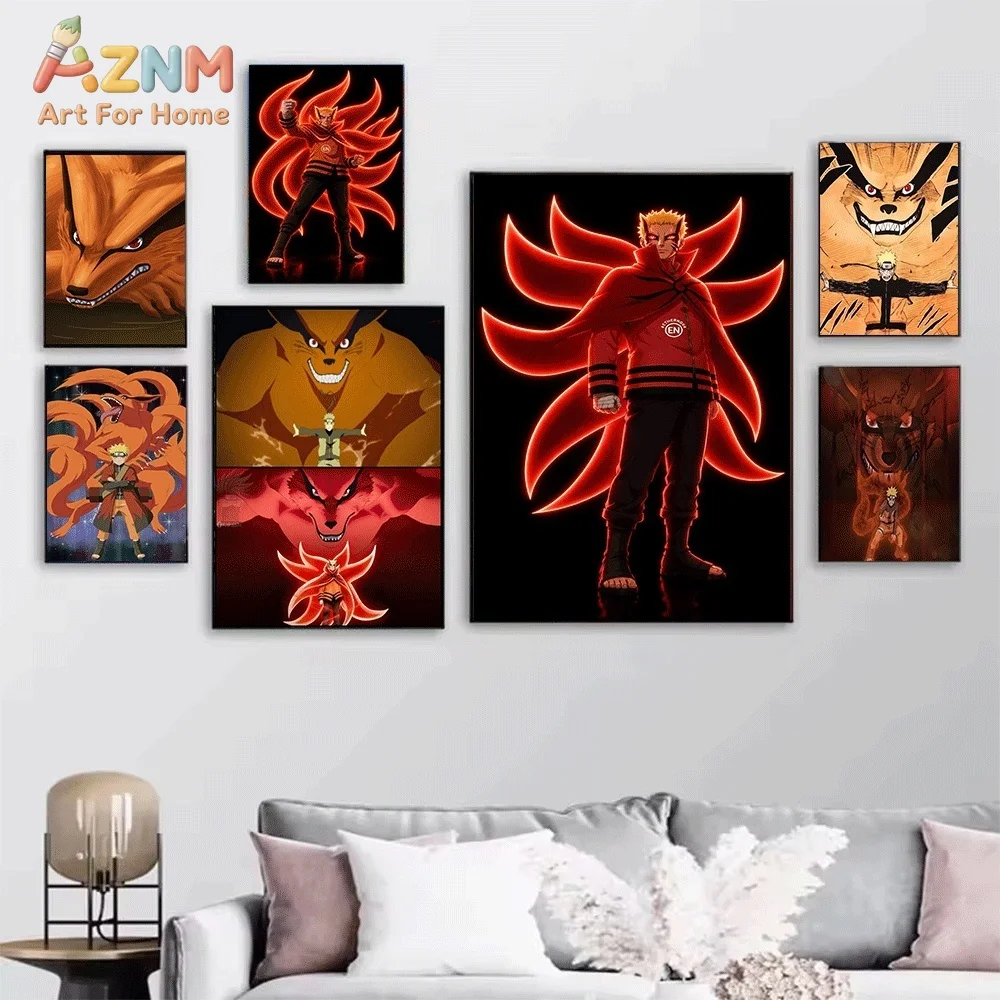 Pain Nagato & Naruto Kurama Mode Anime Canvas Wall Art Print Poster Unframed Canvas Painting Home Bedroom Living Room Wall Dec