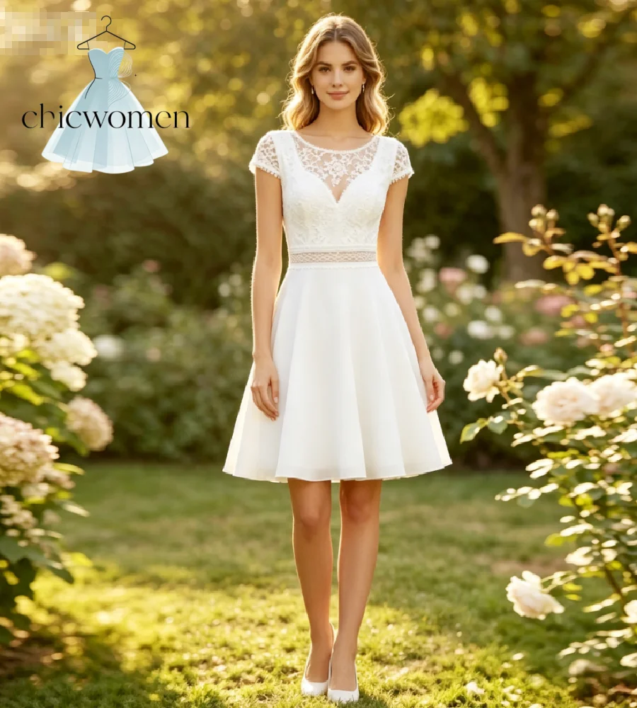 Simple Civil Registry Short Wedding Dress Cap Sleeve A Line Mini Beach Bridal Dresses 2026 Lace Registry Elopement Beach Party