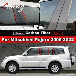 Black Car Window Door Column BC D Pillar Post Cover Trim Mirror Effect PC Sticker For Mitsubishi Pajero Montero Shogun 2006-2022