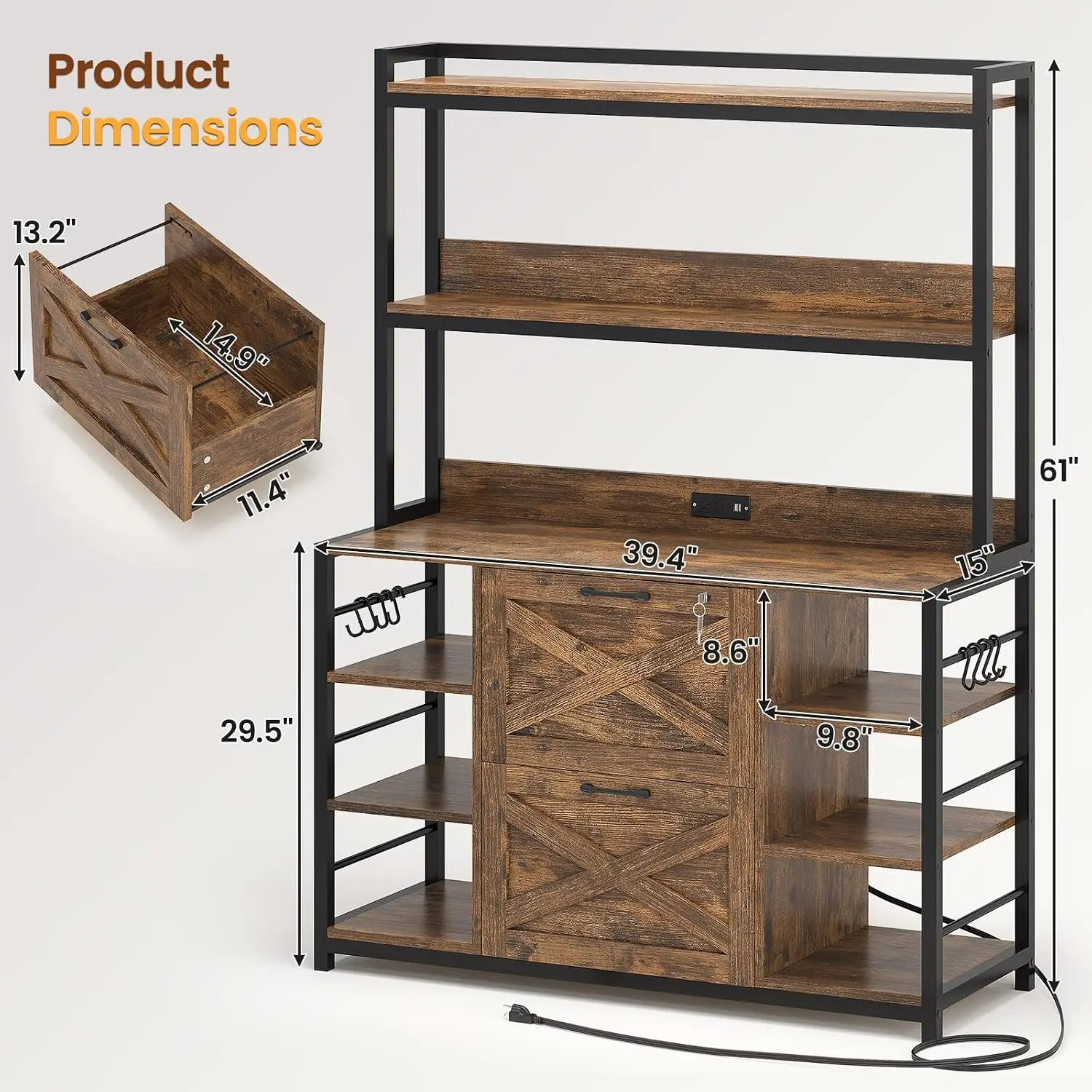Drawer File Cabinet Lock Power Strip Open Storage fits Legal Letter A4 Home Office, Customized