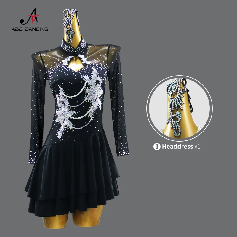 فستان ممارسة الرقص اللاتيني أنيق للحفلات وأكمام طويلة بدلة منافسة للفتيات ملابس الرقص النسائية تنورة رياضية للبالغين