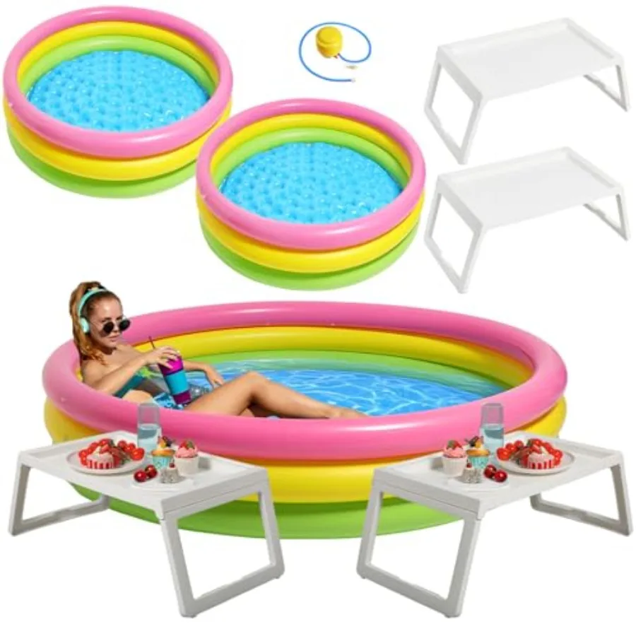 

5 Pcs Outdoor Movie Night Inflatable Swimming Pool 51in x 13in Colorful Blow up Pools with Foldable Portable Serving Tray Table